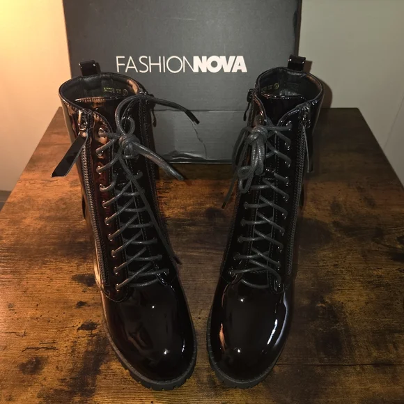 New Black Patent Leather Ankle Booties - Picture 3 of 9